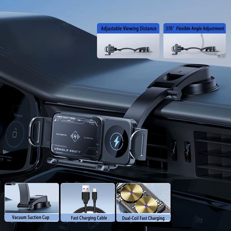15W Wireless Charging Car Mount for Phones – 90° Rotation. Stable & Adjustable