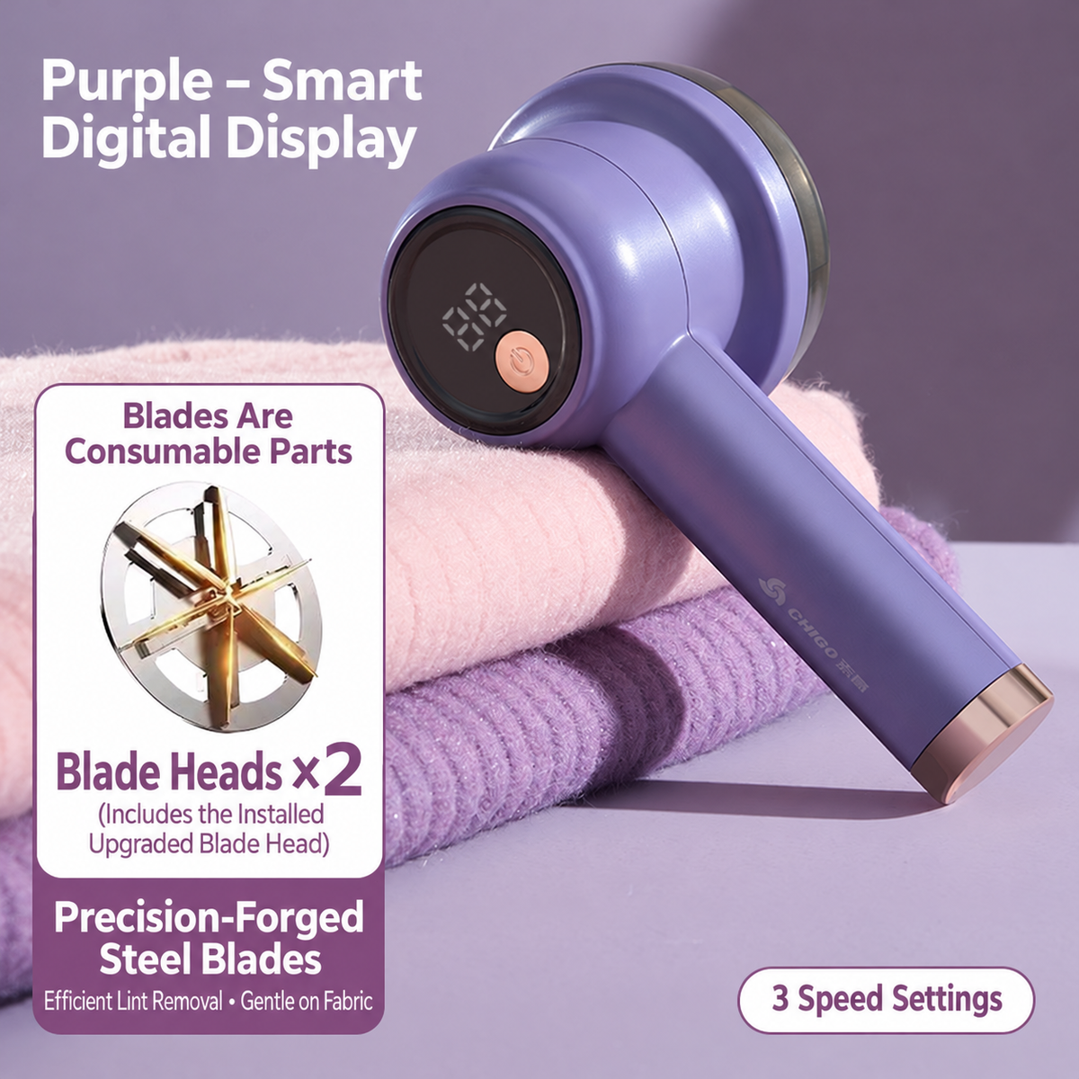 Three-Speed Fabric Shaver with Two Spare Heads