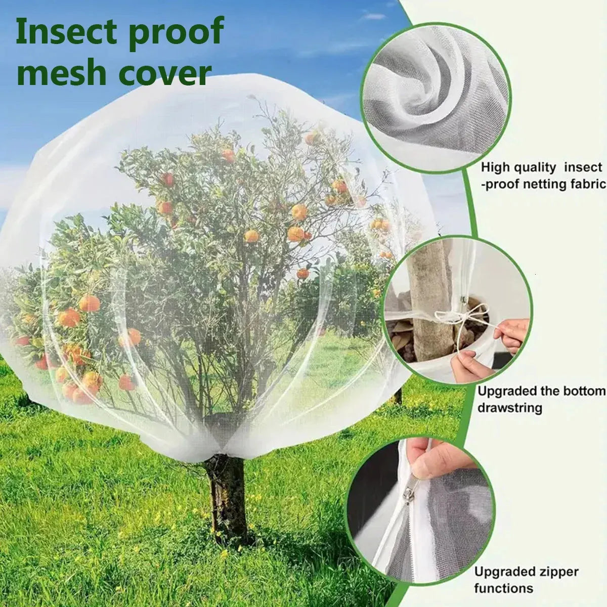 Fruit Tree Netting Cover with Zipper and Drawstring