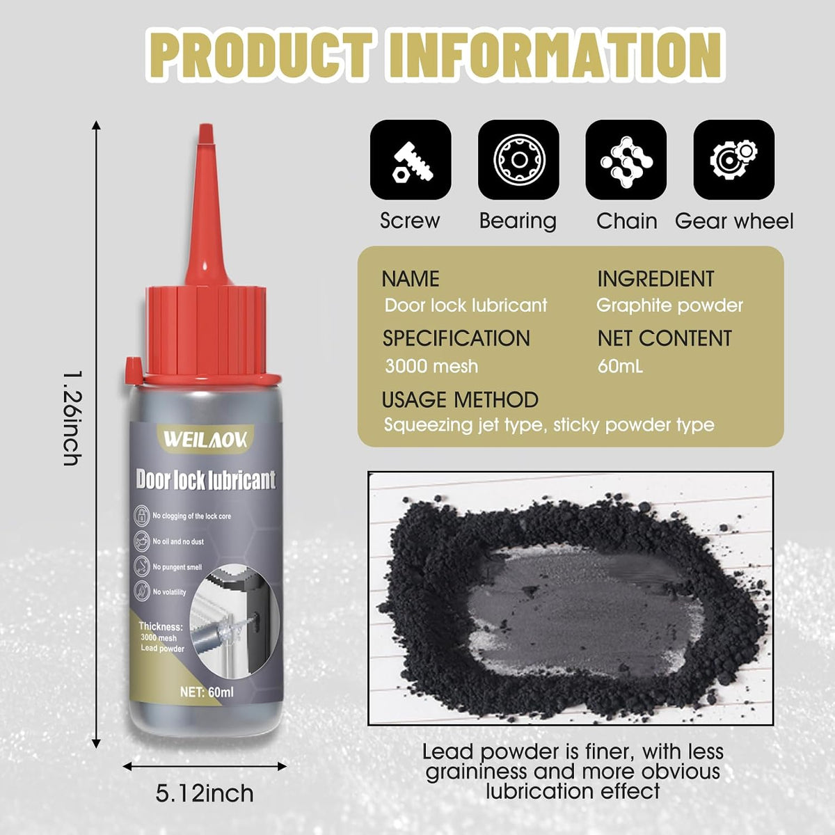 Graphite Lock Lubricant Powder with Precision Nozzle, 60 ml