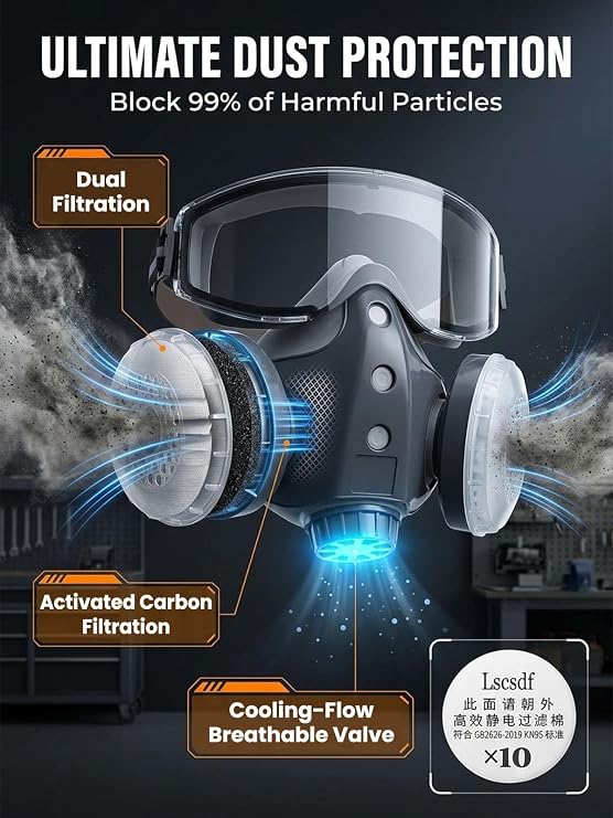 Reusable Anti Dust Anti Gas Respirator With 10 Filters And Protective Goggles