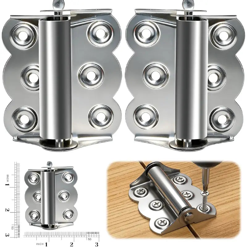 Stainless-Look Self-Closing Spring Hinge Set for Doors