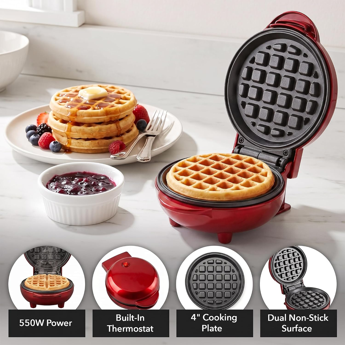 Compact Mini Waffle Maker for Small Breakfasts, US Plug