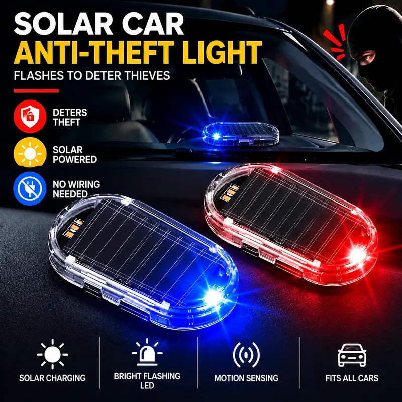 Solar-Powered Car Warning Light Pair with Automatic Flash Effect
