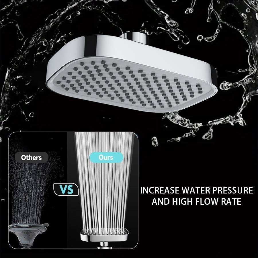 6-Inch Rainfall Handheld Shower Head with High-Pressure Flow, 3-Step Easy Installation & Flexible Hose