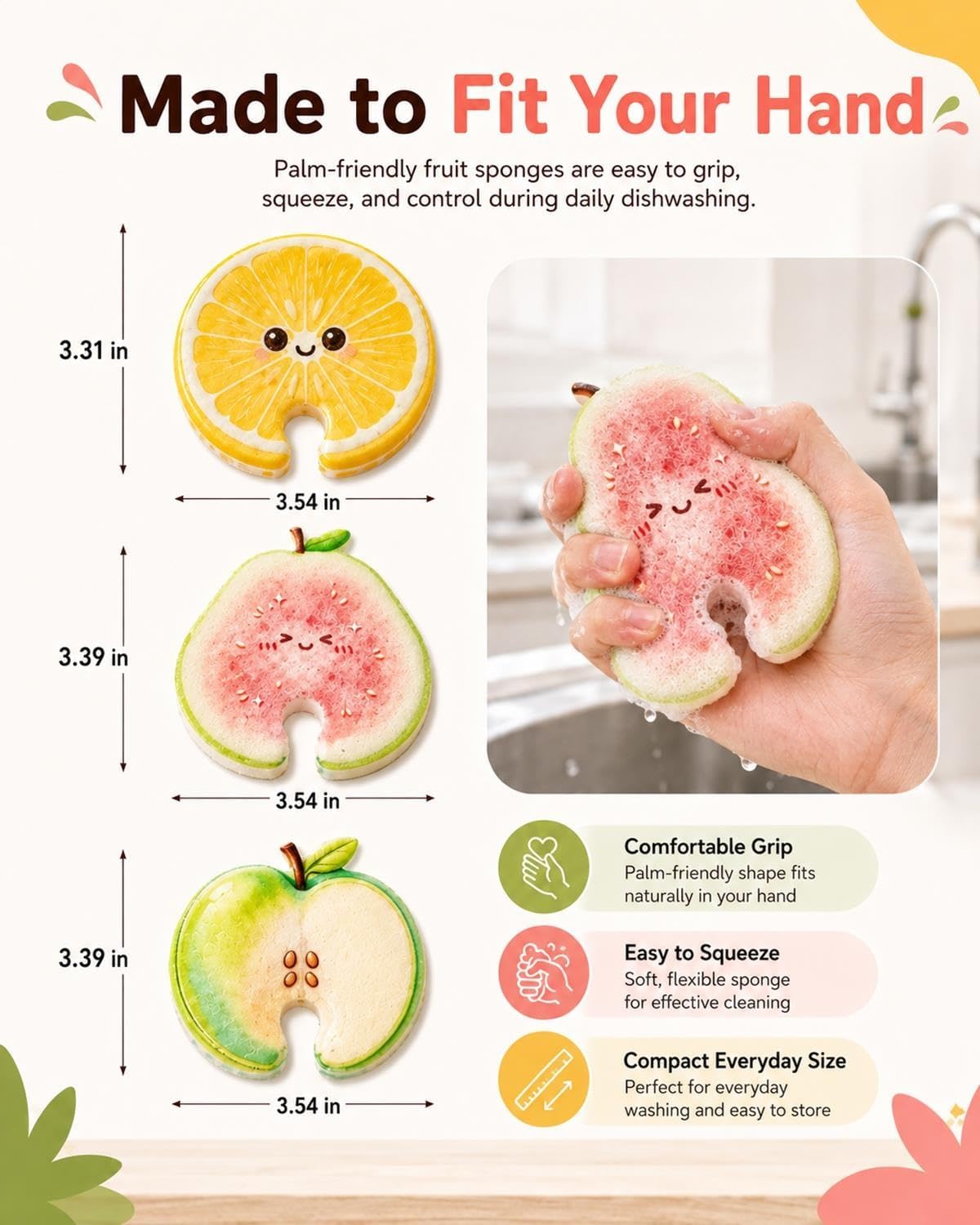 Fruit-Shaped Cellulose Dish Sponges – 6 Pack – image 6
