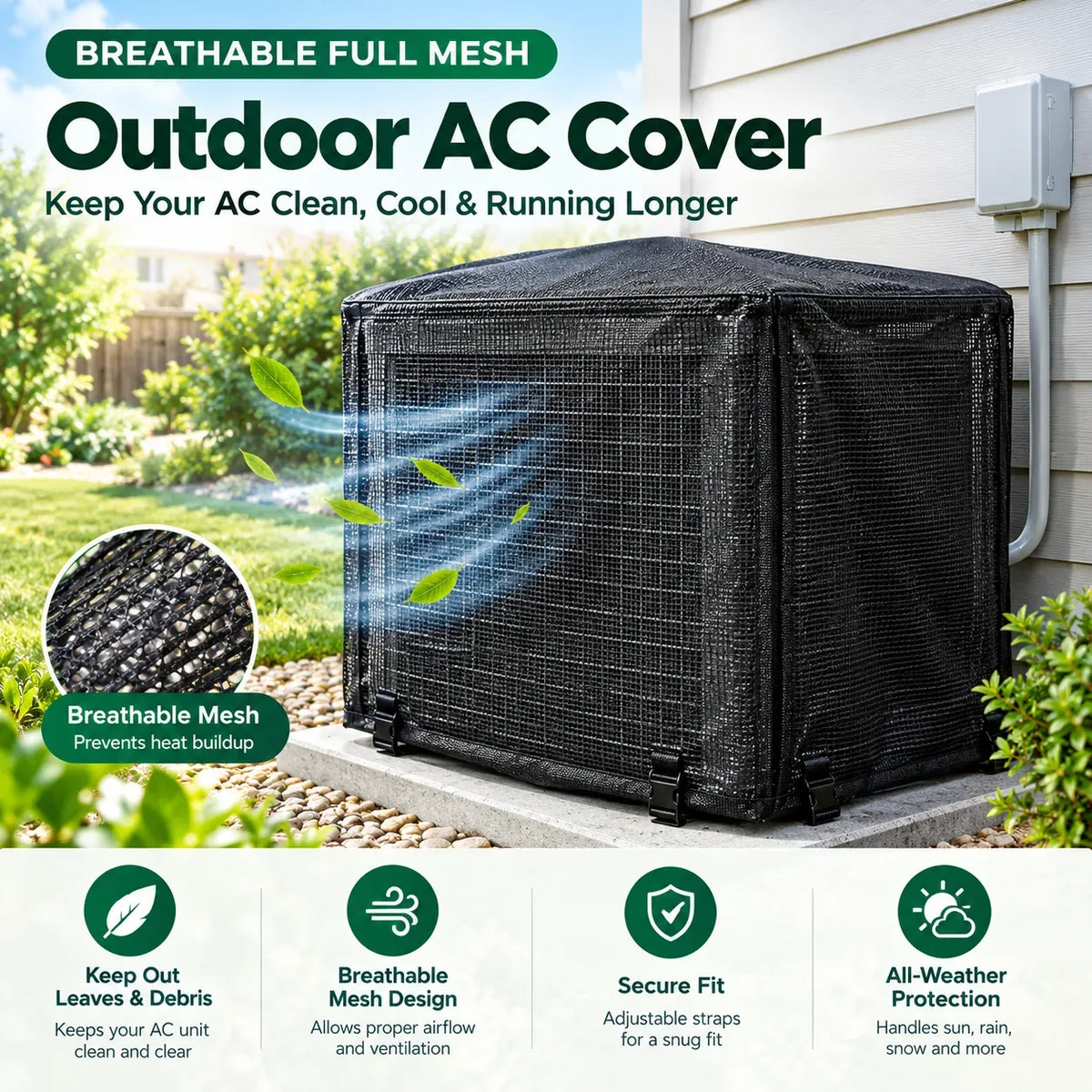 Black Mesh Outdoor Air Conditioner Cover, 61 × 61 × 76 cm – image 1