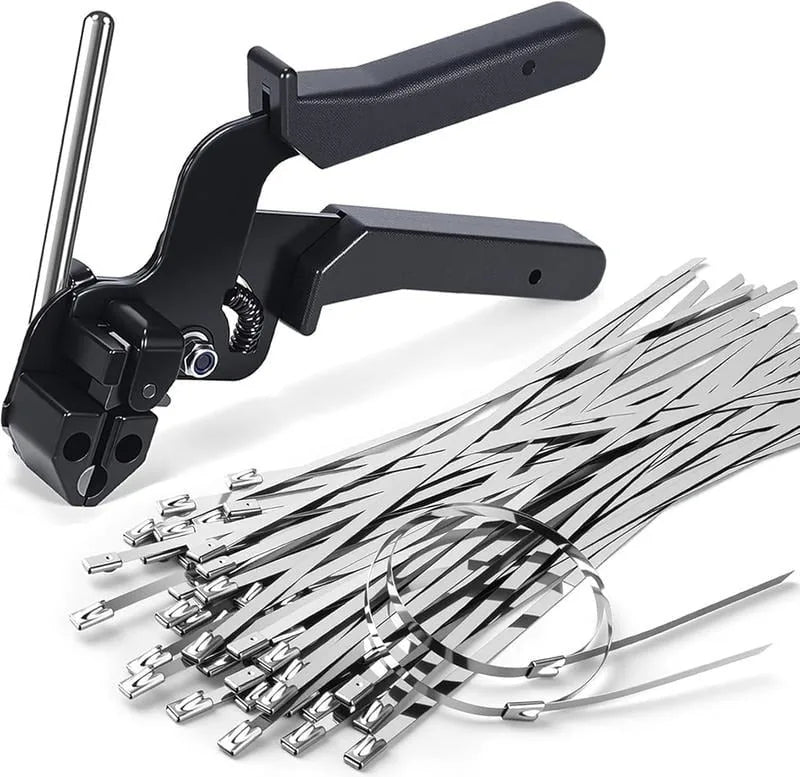 Stainless Steel Cable Tie Gun Kit with 100 Metal Ties – main view