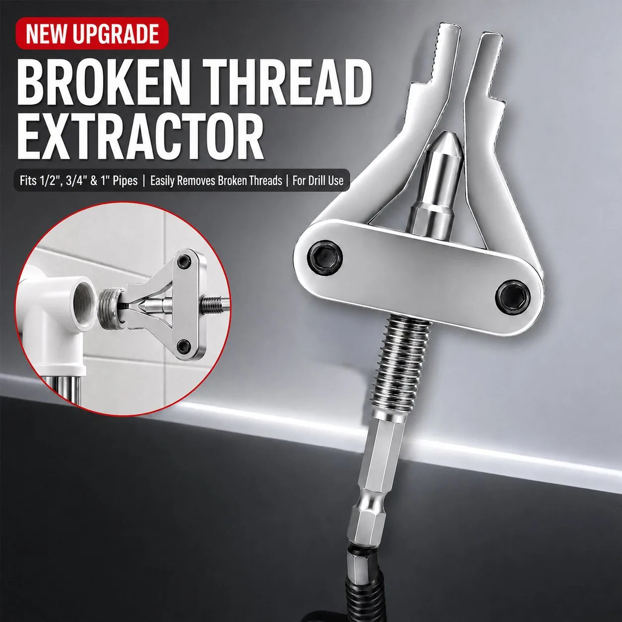 Drill-Powered Broken Pipe Thread Extractor – main view