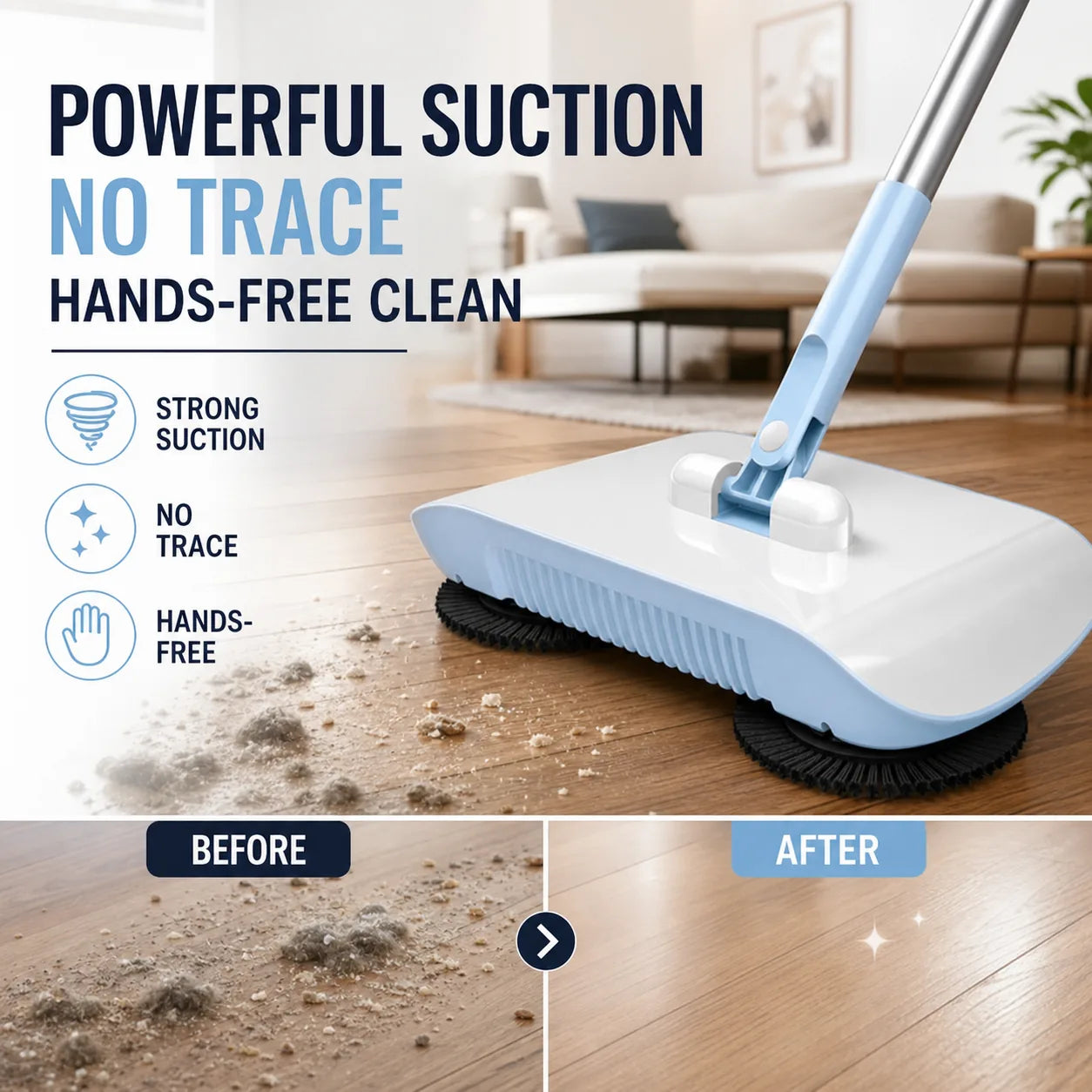 Manual Push Floor Sweeper Mop with 3 Reusable Pads – product detail 2
