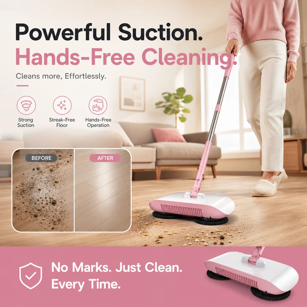 Manual Push Floor Sweeper Mop with 3 Reusable Pads – product detail 4