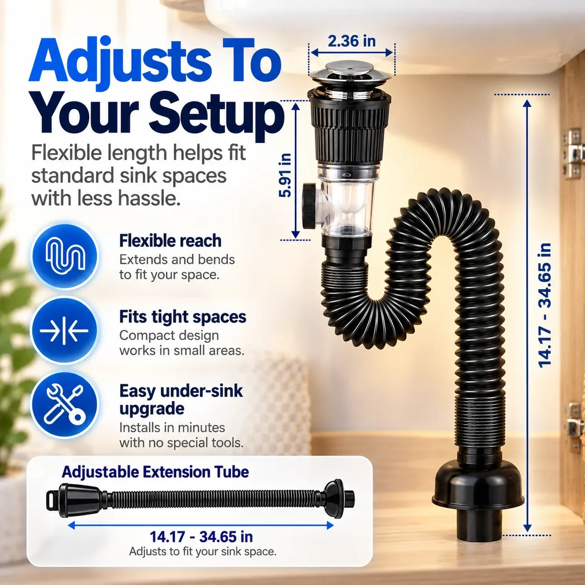Flexible Pop-Up Sink Drain Kit in White or Gray – image 6