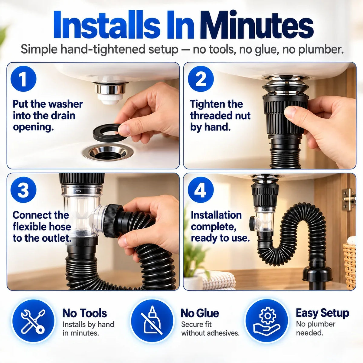 Flexible Pop-Up Sink Drain Kit in White or Gray – image 7