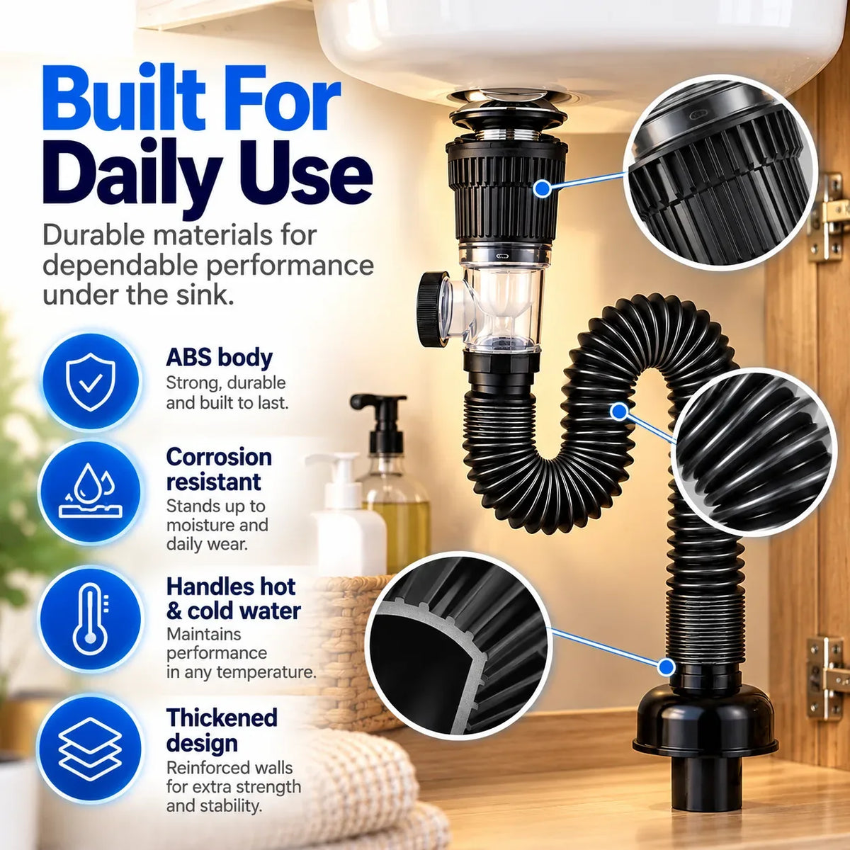 Flexible Pop-Up Sink Drain Kit in White or Gray – image 9