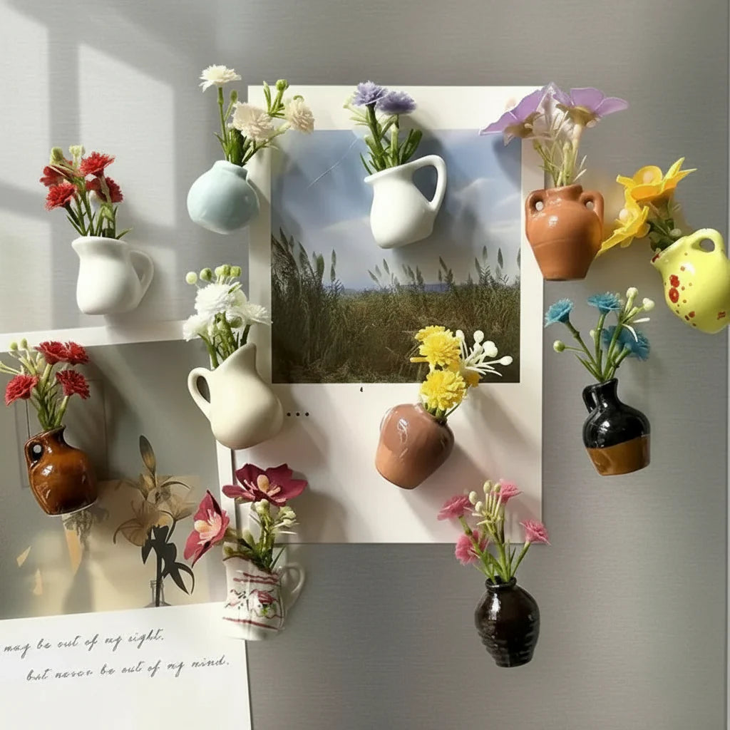 Mini Flower Vase Fridge Magnets