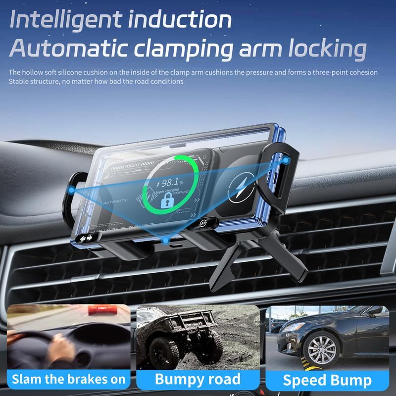 15W Wireless Charging Car Mount for Phones – 90° Rotation. Stable & Adjustable