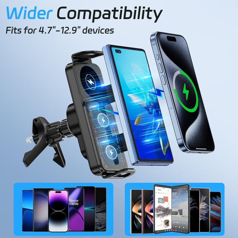 15W Wireless Charging Car Mount for Phones – 90° Rotation. Stable & Adjustable