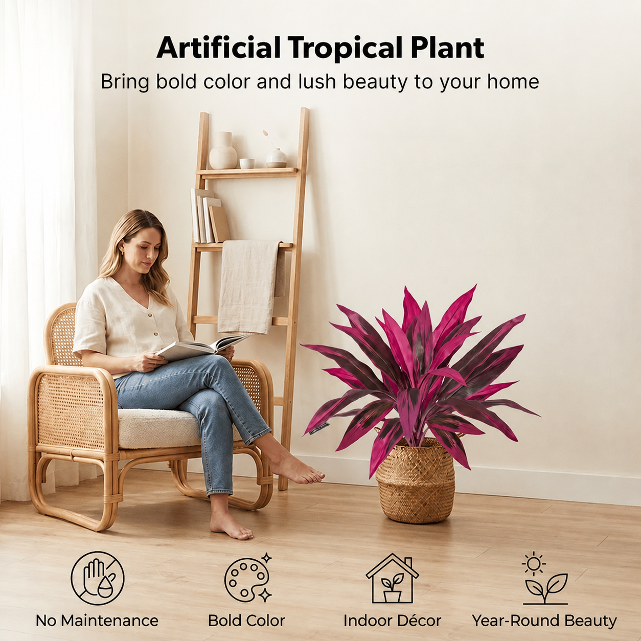 3 PCS-Artificial Boston Fern & Dragon's Blood Tree Plants