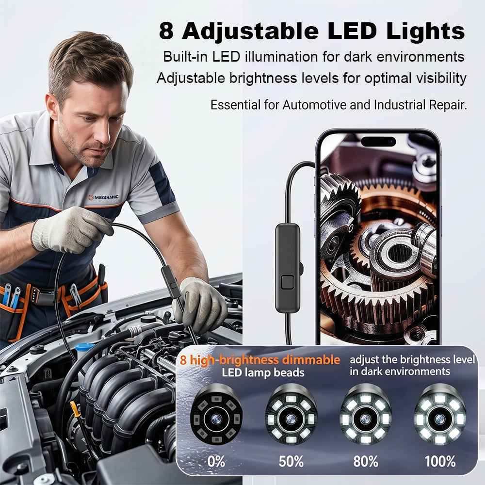 1920P HD Endoscope Camera with 8 Adjustable LED Lights