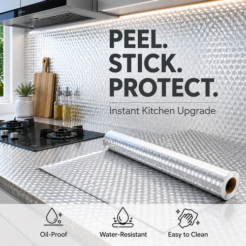 2 Rolls Self-Adhesive Aluminum Foil Kitchen Backsplash Wallpaper