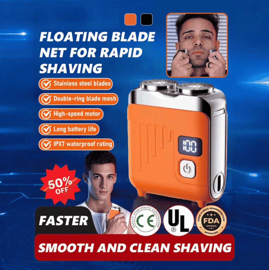Next-generation portable rotary dual-ring electric shaver.
