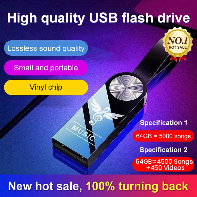 Flash Drives Thumb Drives for stereos, TVs, Phones and Tablets (64GB = 4500 Songs+450 Videos)