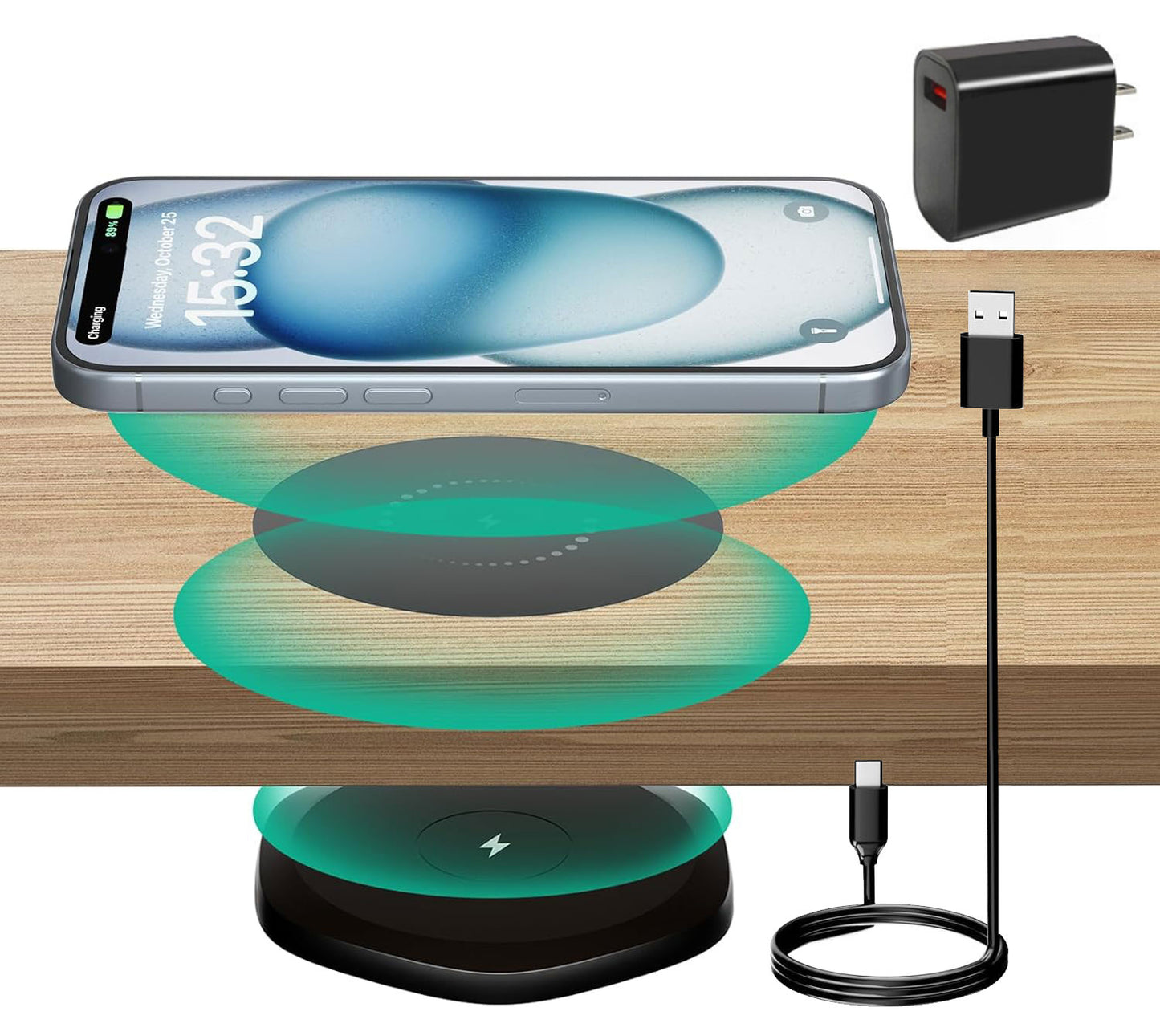 Invisible Wireless Charger Mat – 30mm Under Desk Charging Station for iPhone & Android