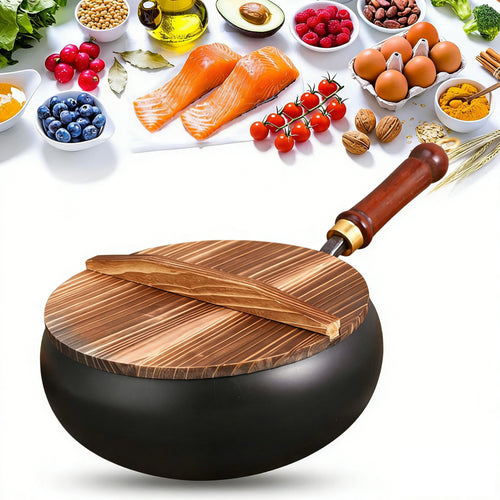 Uncoated Cast Iron Wok with Lid – Japanese Style Iron Pot