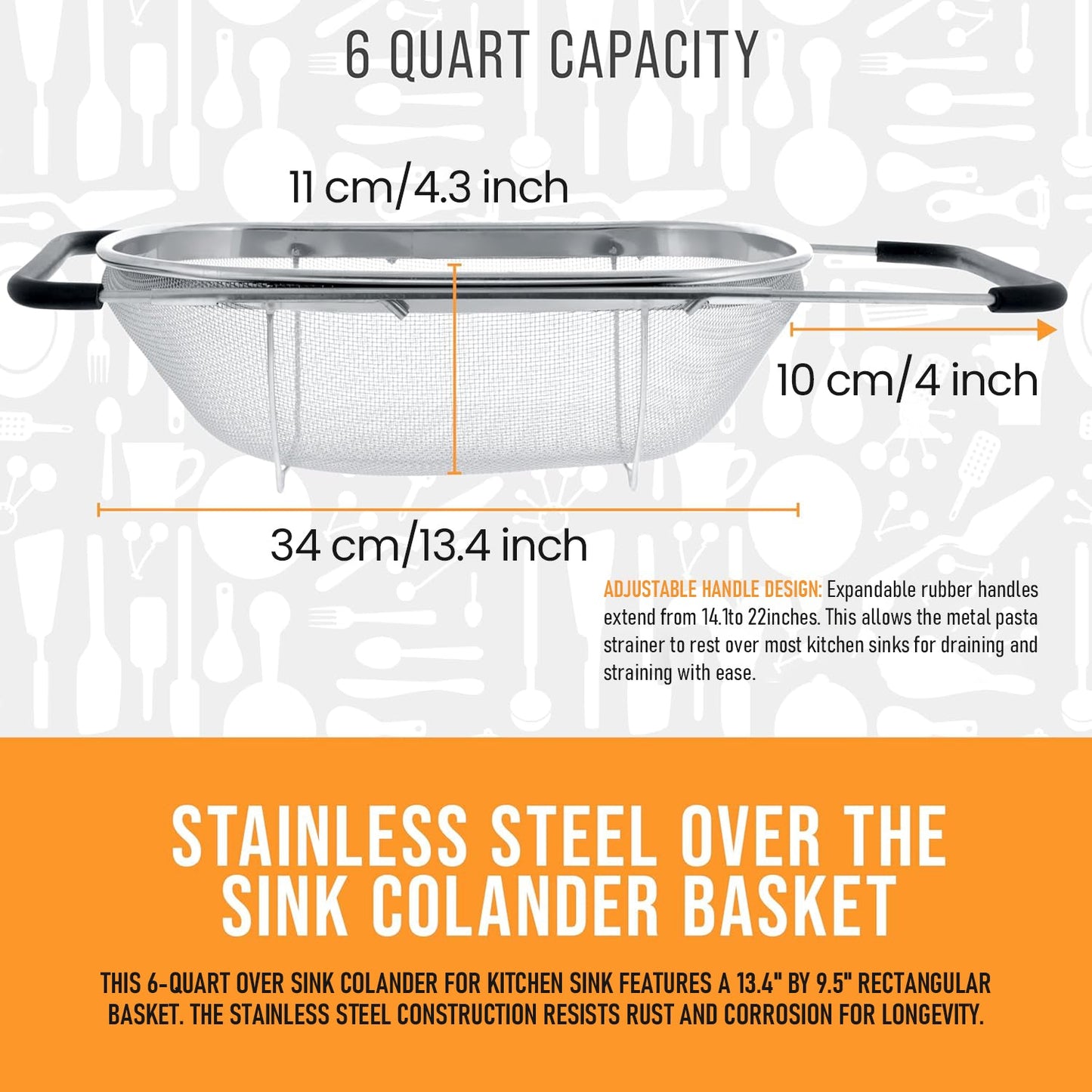 Over the Sink Colander Strainer Basket Stainless Steel