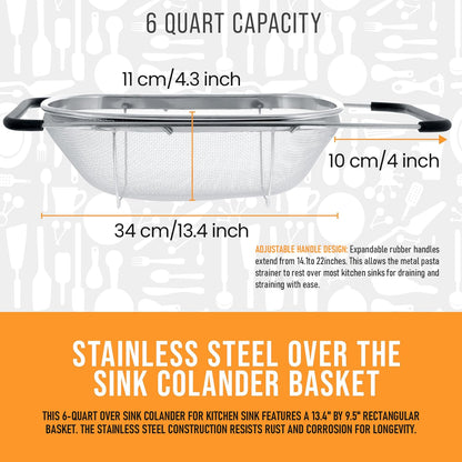 Over the Sink Colander Strainer Basket Stainless Steel