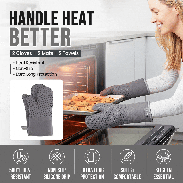 Non-slip Silicone Heat Resistant Oven Glove Set