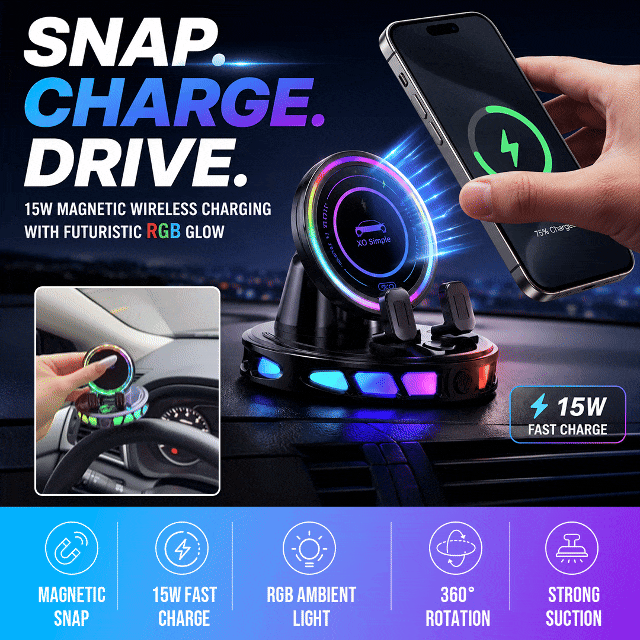 RGB Wireless Car Charger Mount, Dashboard Phone Holder