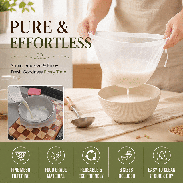 Reusable Cheesecloth Filter Bags 3 Sizes Set