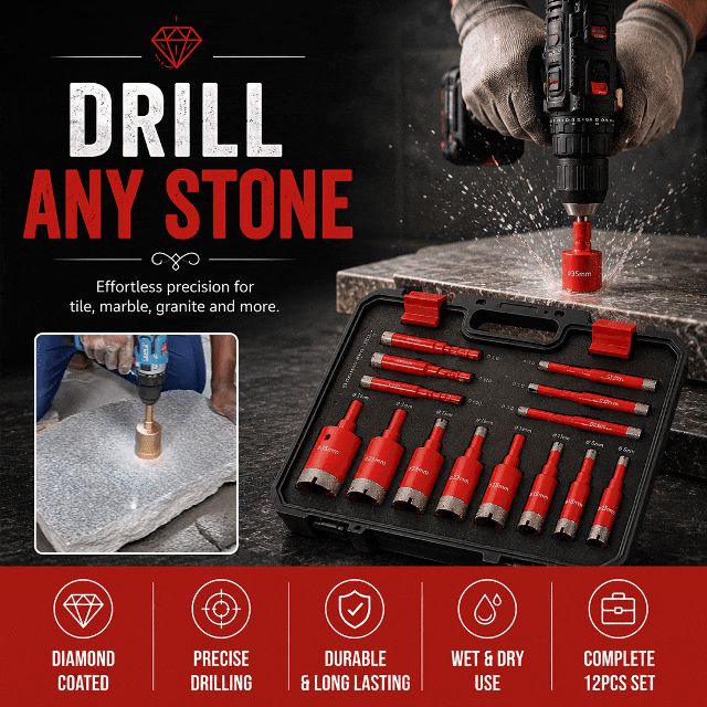 12Pcs Diamond Drill Bit Set 6-35mm Hole Saw for Glass Marble Granite Tile