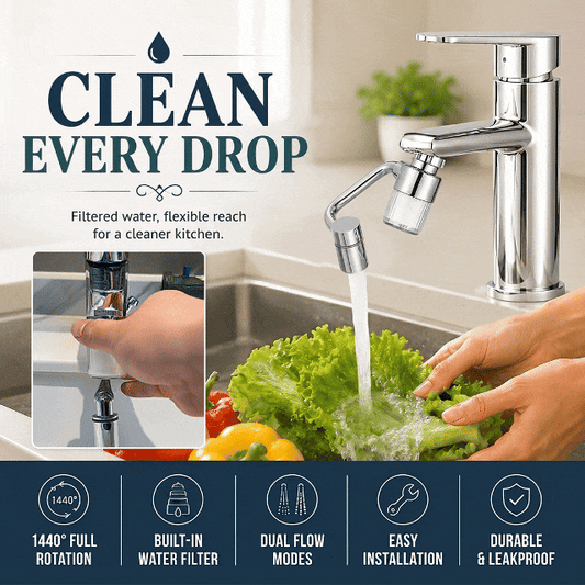 1440° Rotatable Filter Faucet Extender with 10 Filter Cartridges 2 Spray Modes
