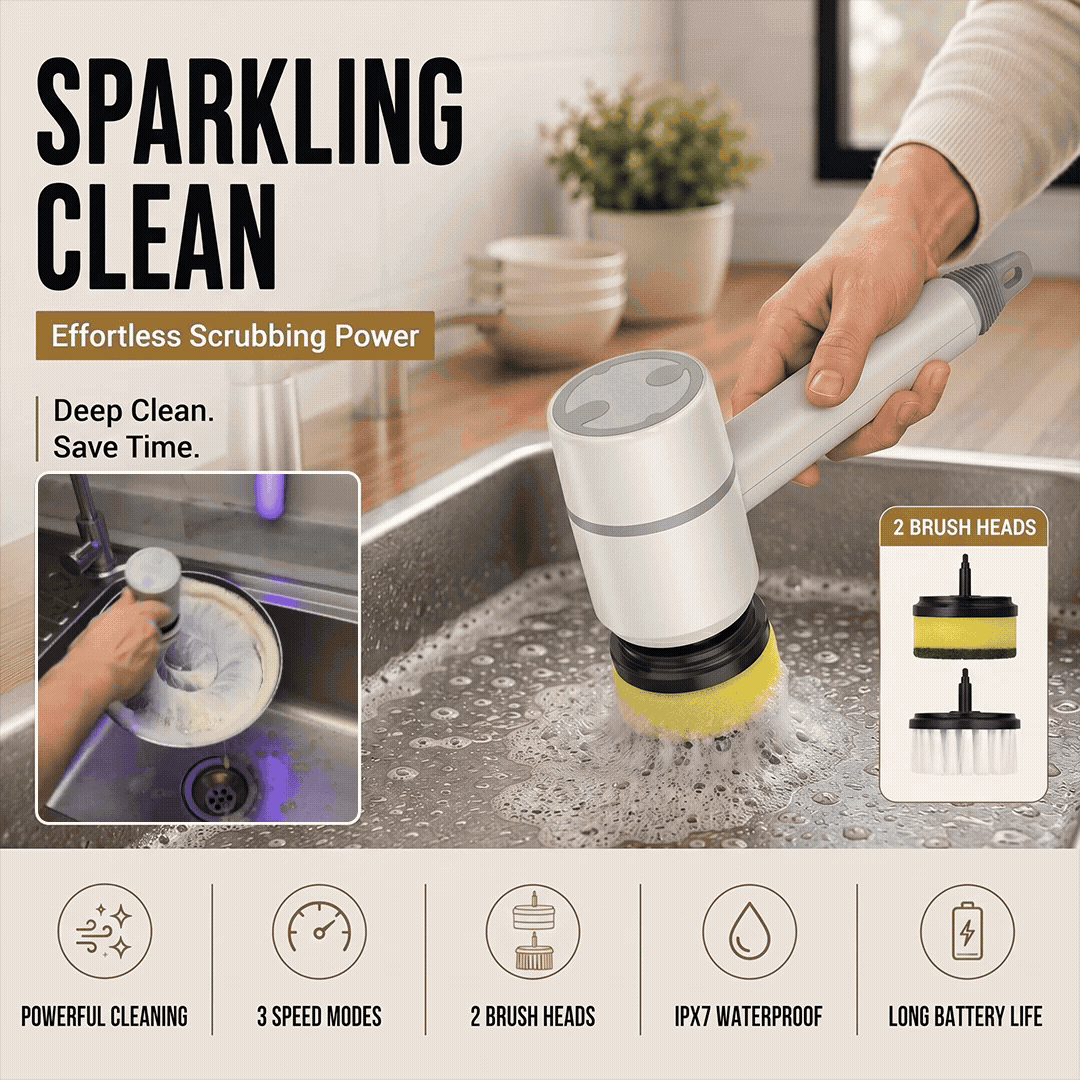 Multi-Functional USB Electric Cleaning Brush 3 Speeds & 2 Brush Heads