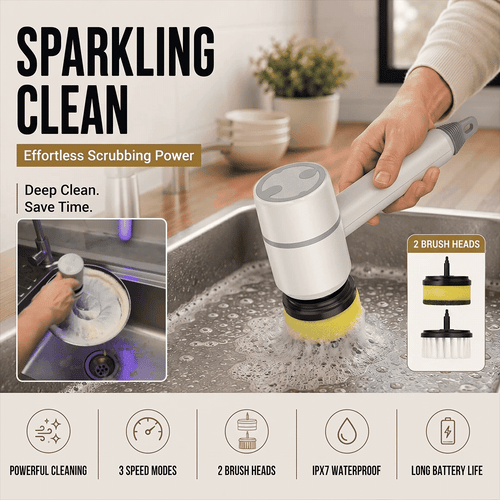 Multi-Functional USB Electric Cleaning Brush 3 Speeds & 2 Brush Heads