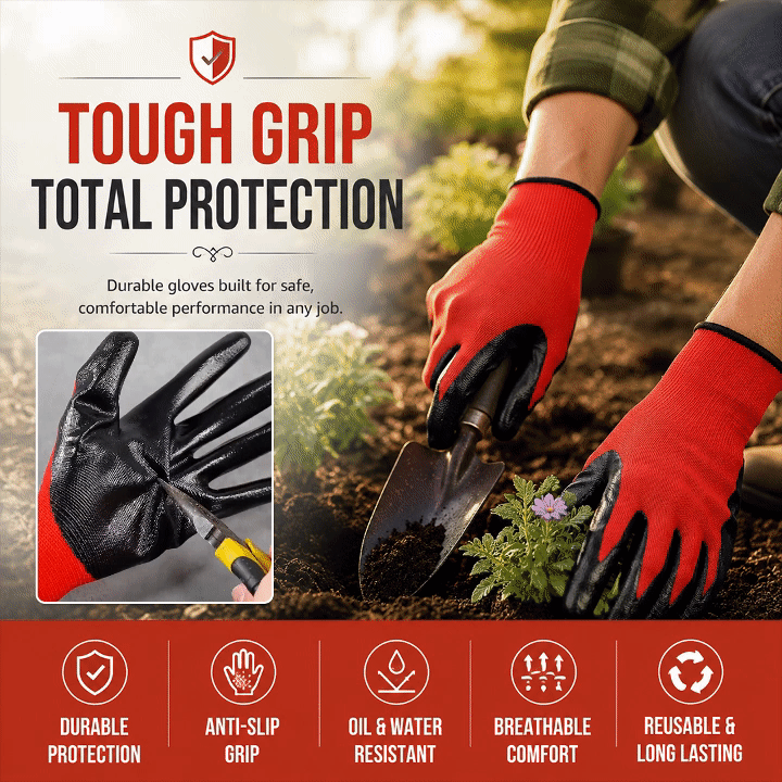 10 Pairs Nitrile Coated Safety Work Gloves