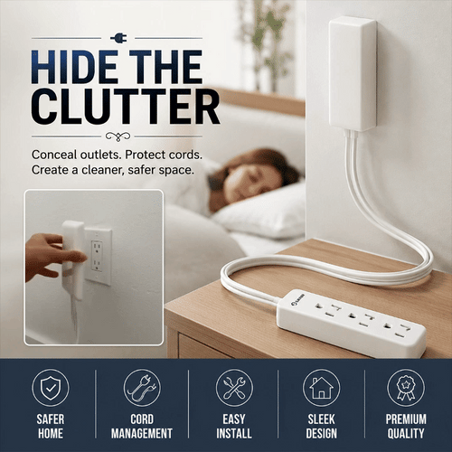Ultra-Thin Flat Outlet Concealer Kit, Multi-Outlet Power Strip with Extension Cord