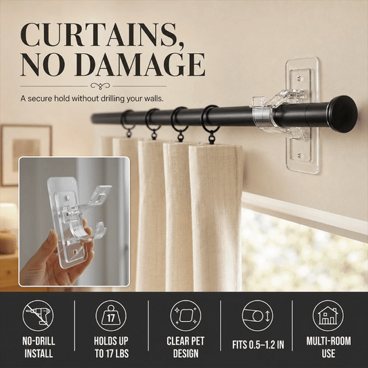 Extra-Large No-Drill Curtain Rod Holders – 6 Pack