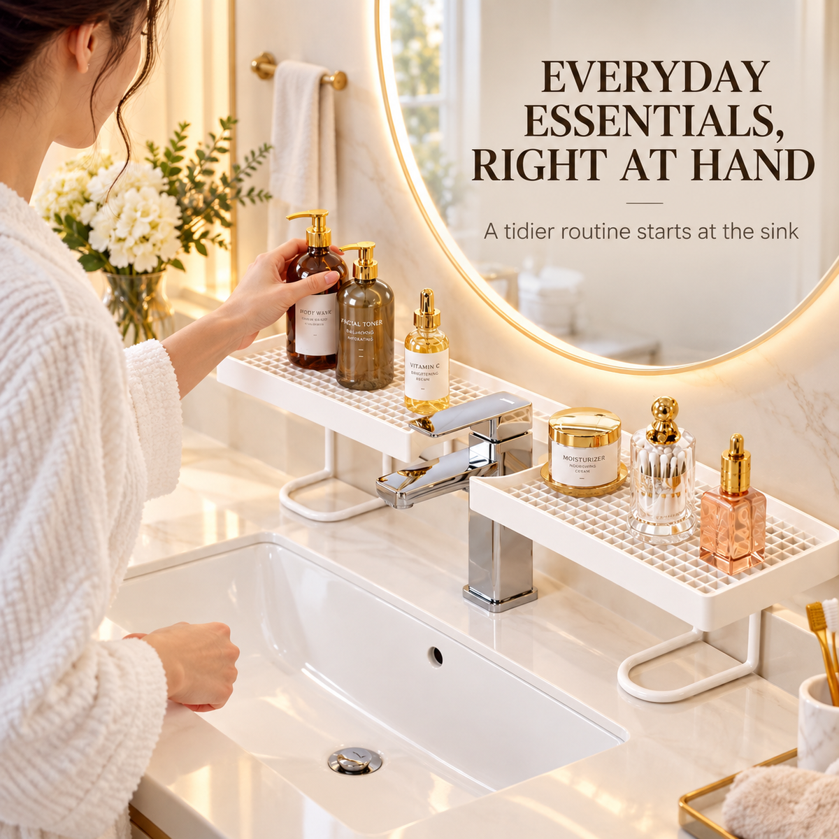 No-Drill Over-Faucet Sink Shelf for Bathroom Counter Storage