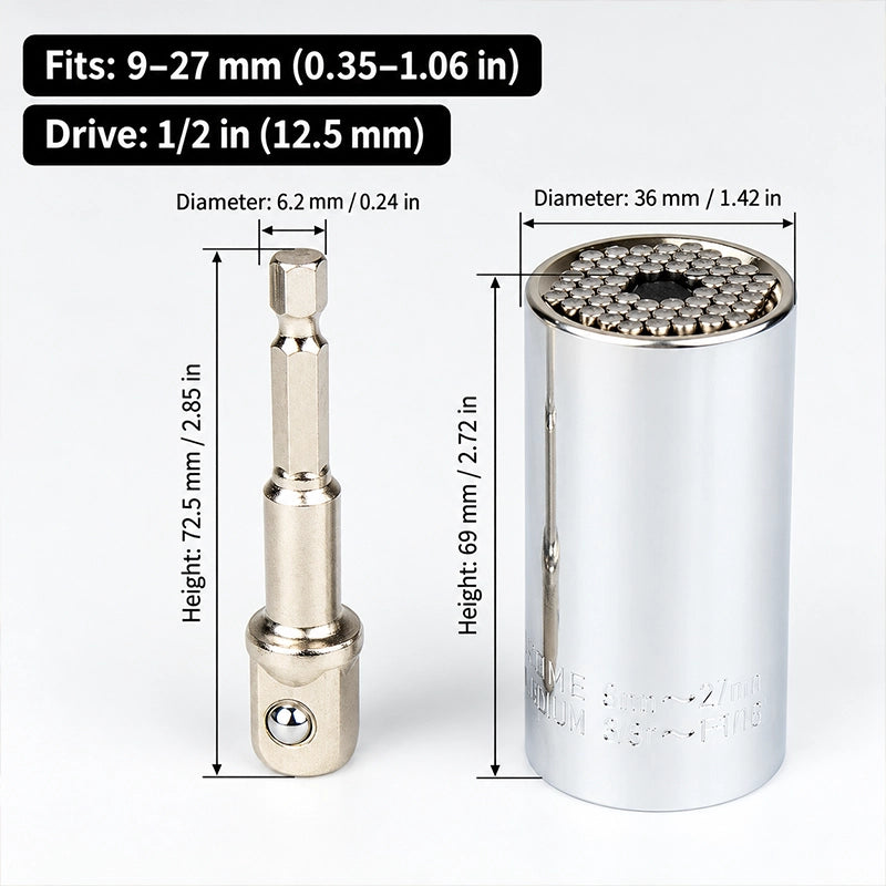 Universal Socket and Extension Rod Set for 9–27 mm Fasteners