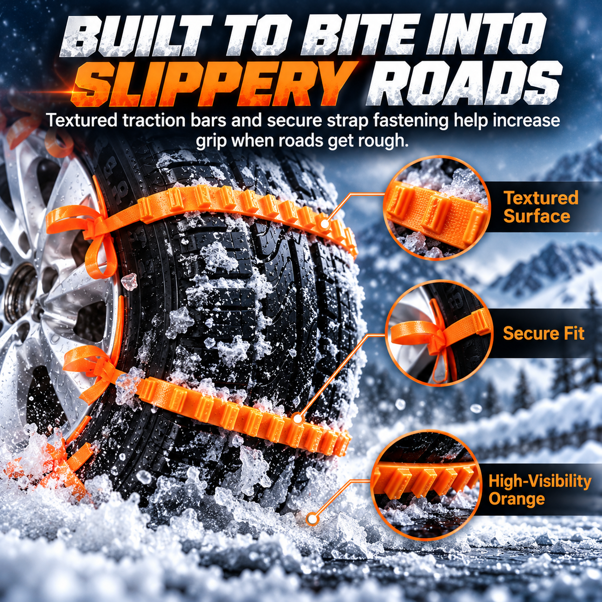 Emergency Tire Traction Straps for Snowy Conditions