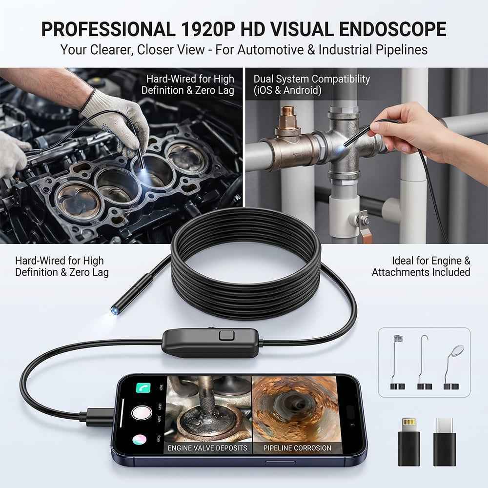 1920P HD Endoscope Camera with 8 Adjustable LED Lights