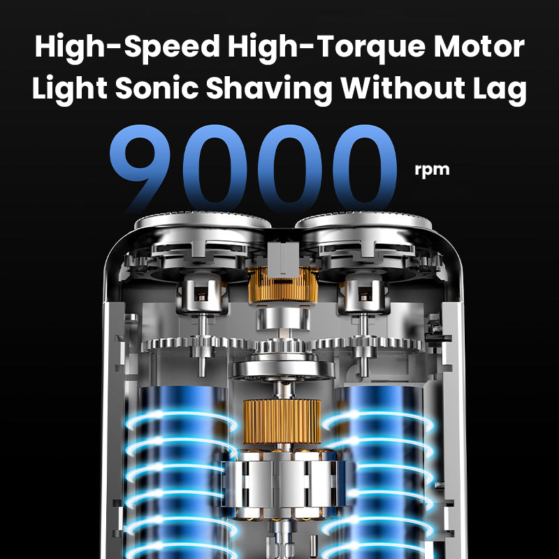 Next-generation portable rotary dual-ring electric shaver.