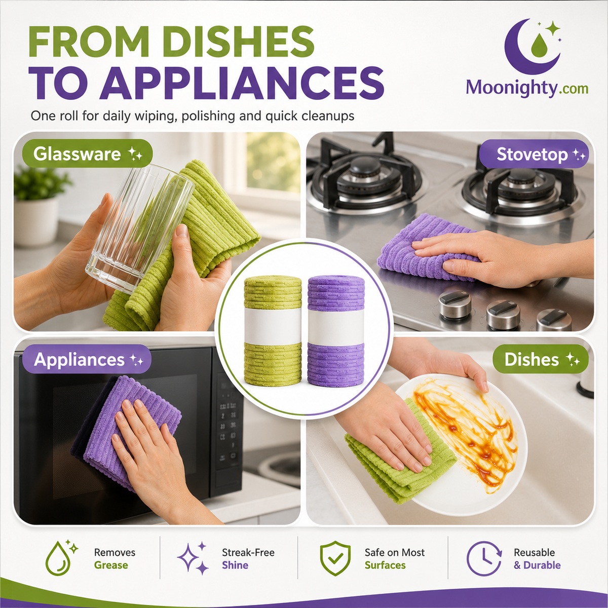 Reusable Tear-Off Cleaning Cloth Roll for Kitchen Wiping