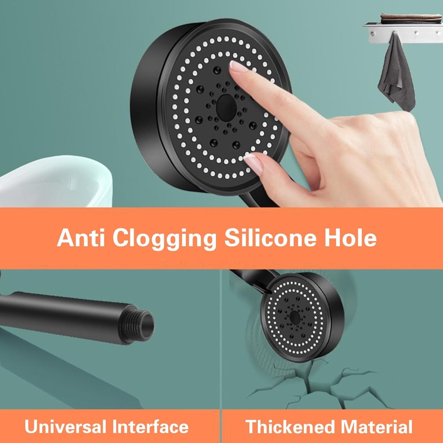 Black Shower Head. 5 Spray Modes Detachable Showerhead High Pressure Shower Heads. Multifunctional Universal Interface