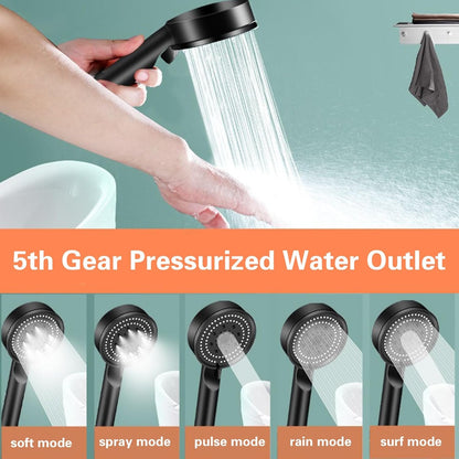 Black Shower Head. 5 Spray Modes Detachable Showerhead High Pressure Shower Heads. Multifunctional Universal Interface
