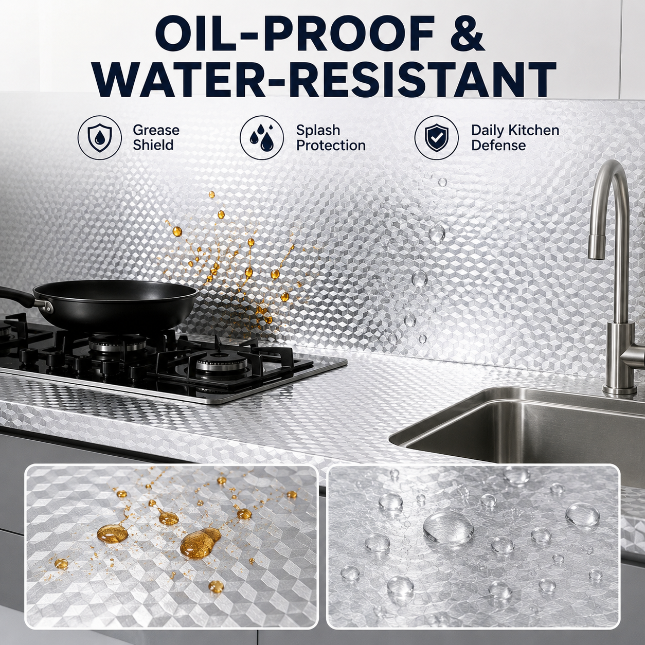 2 Rolls Self-Adhesive Aluminum Foil Kitchen Backsplash Wallpaper