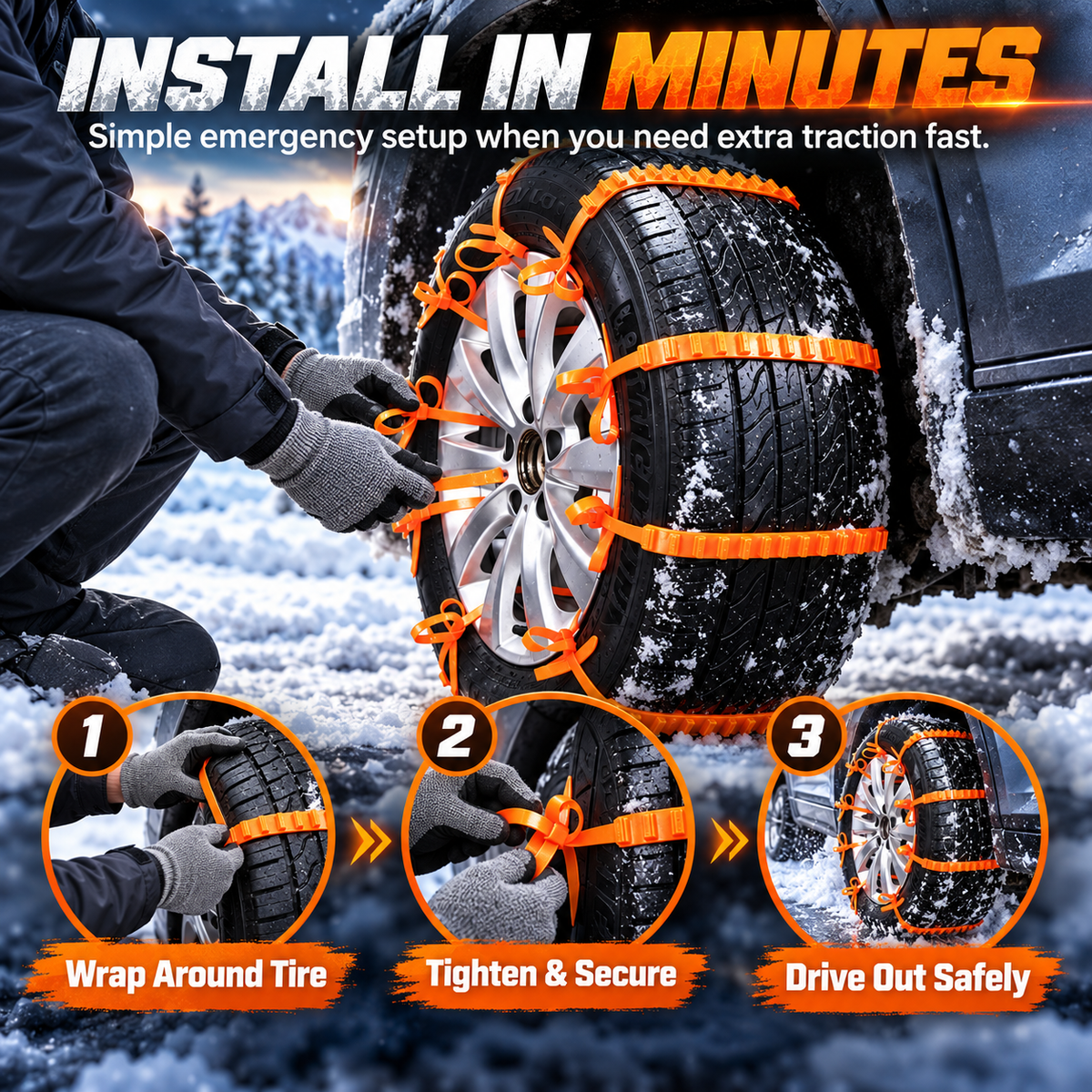 Emergency Tire Traction Straps for Snowy Conditions